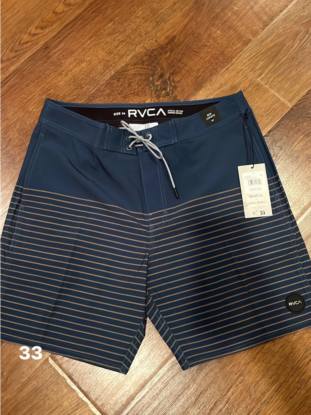 RVCA Navy and Tan Striped Men’s Boardshorts